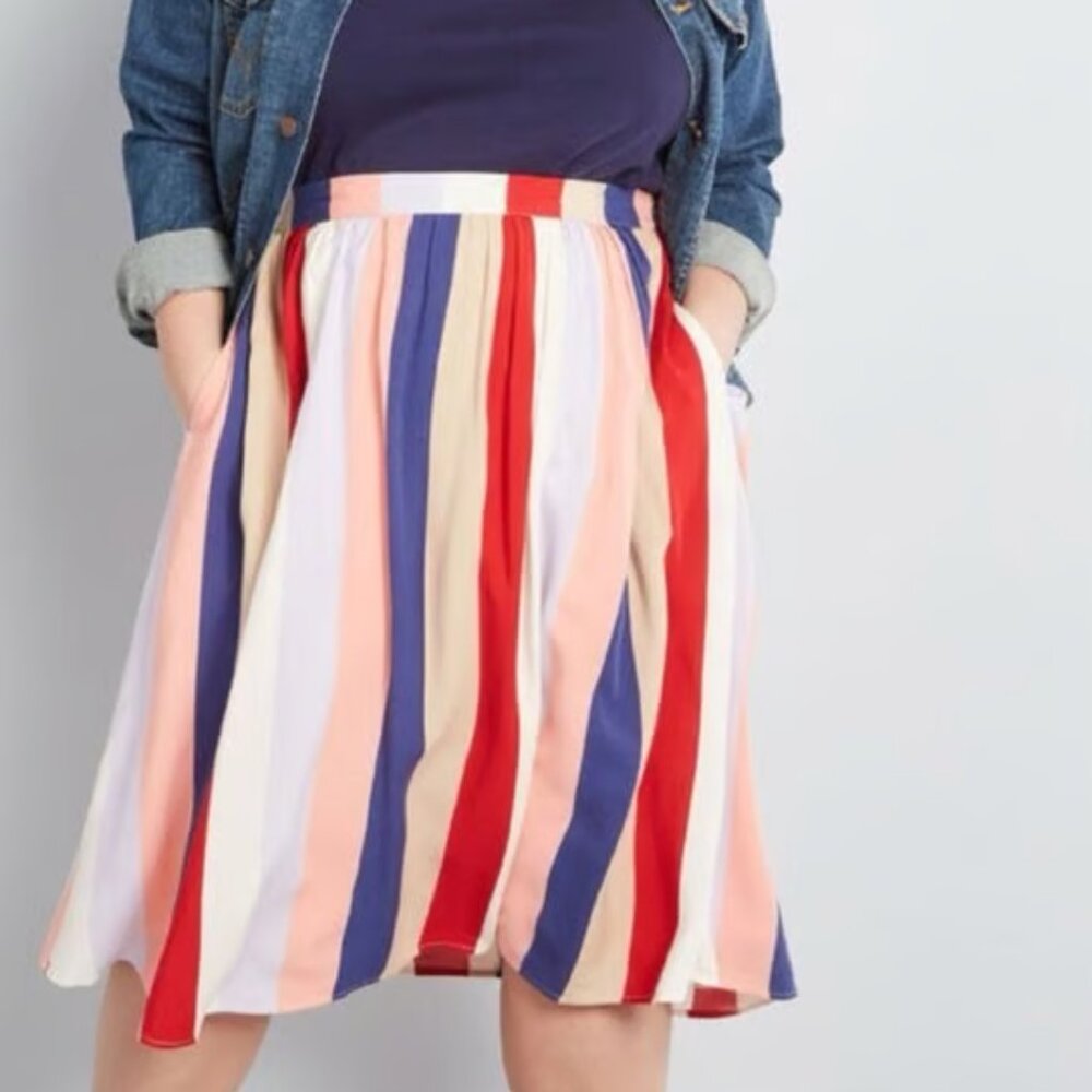 Modcloth Vertical Candy Stripe Midi Skirt with Pockets